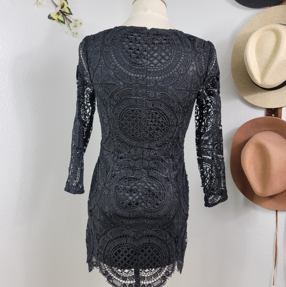 MLM LABEL BLACK LACE NUDE ILLUSION MINI LONG SLEEVE DRESS SZ SMALL - Picture 4 of 16
